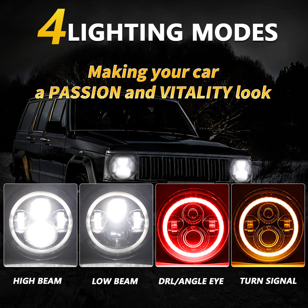 7inch Led Headlight Round H4 R - Model Kit Jeep review and price